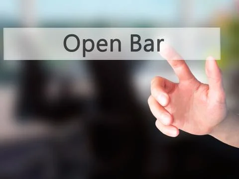 Open Bar - Hand pressing a button on blurred background concept on visual scr Stock-Fotos