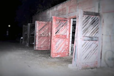 Open Barn in the dark of night Stock Photos