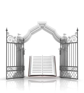 Open baroque gate with holy bible illustration Illustration