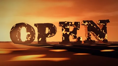 Open Basalt Letters with Molten Lava Glowing in the Cracks on a Volcanic Plain Stock Footage 342221428