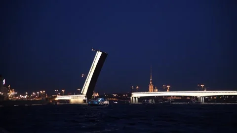 Open bascule bridge at night Stock Footage 248708632