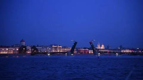 Open bascule bridge at night Video stock 248715793