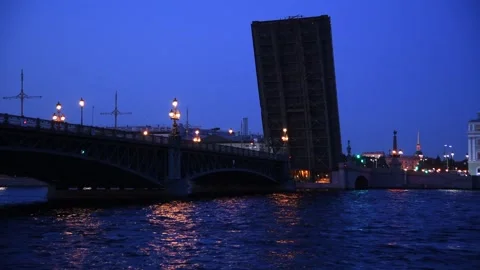 Open bascule bridge at night Stock Footage 248715794