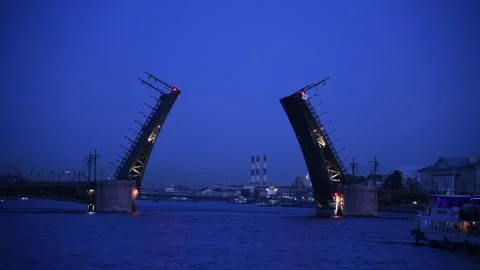Open bascule bridge at night Stock Footage 248716336