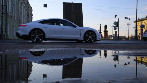 Open bascule bridge reflects on puddle Stock Footage 246763447