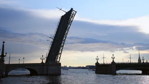 Open bascule bridge at twilight Stock Footage 246763310