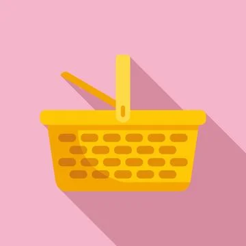 Open basket icon flat vector. Wicker food Stock Illustration
