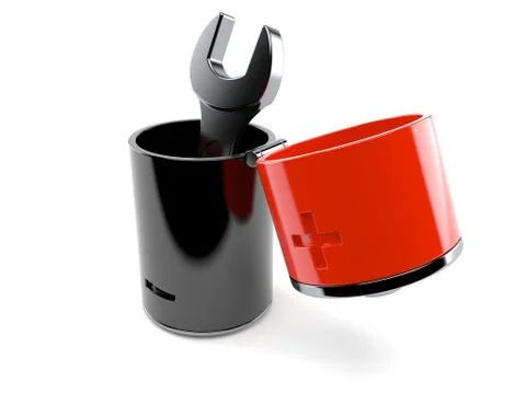 Open battery with wrench Stock Illustration