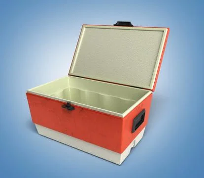 Open beach refrigerator Cooler red 3d render on a gradient background Illustrazione stock