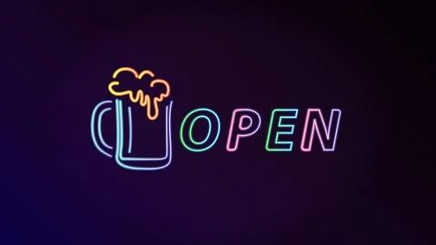 Open beer neon text vector design template. Now Open neon logo Stock Illustration
