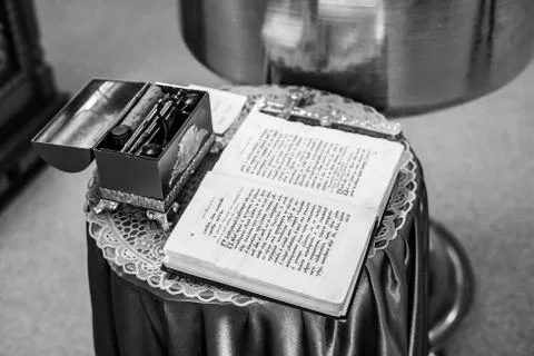Open Bible on the altar Stock Photos