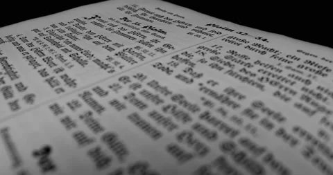 Open The Bible. Close Up Of The Written Old Text. Stock Footage 146071616