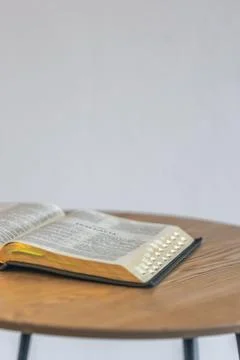 Open Bible with large copy space. Minimal devotional. Stock Photos