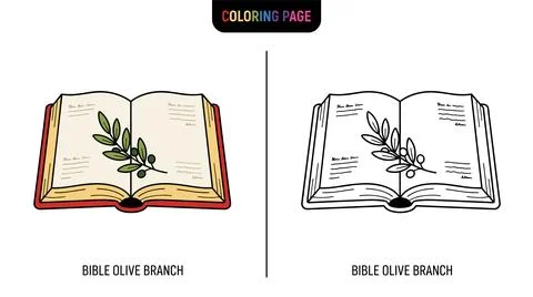 An open Bible with an olive branch and berries on its pages, symbolizing peac Stock Illustration