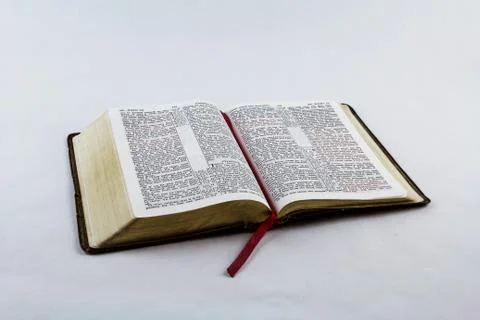 Open Bible on White Background Stock-Fotos