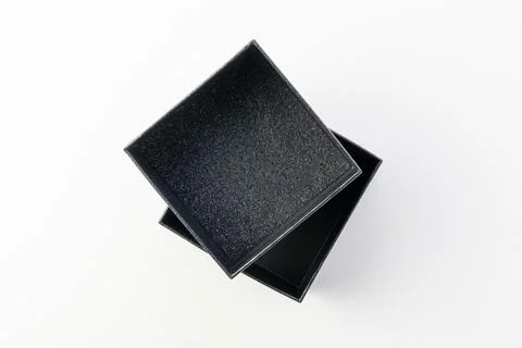 Open Black Box Top View, black boxes on white background, blank for design,.. Stock Photos