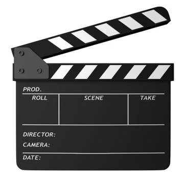 Open black clapper board isolated on white Stock Illustration