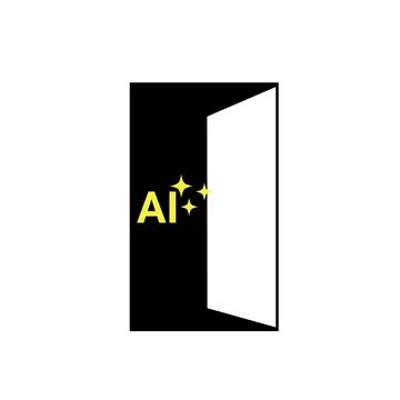 Open Black Door to AI Technology with Yellow Sparks Vector Illustration Stock Illustration