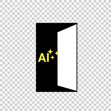 Open Black Door to AI Technology with Yellow Sparks Vector Illustration Stock Illustration