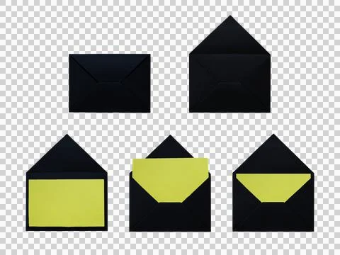 Open black envelopes containing bright yellow blank note cards for sunny su.. Stock Illustration