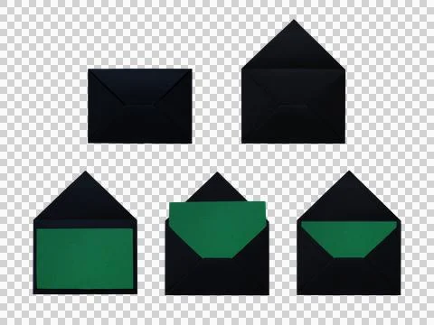 Open black envelopes featuring green blank paper cards for St Patricks Day .. Stock Illustration