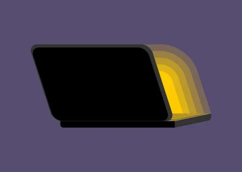 Open black laptop back at night. Screen Light. shine notebook pc. Portable .. Stock Illustration
