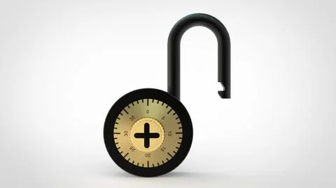 Open black padlock with figures on white background 3d rendering image Stock Illustration