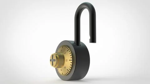 Open black padlock with figures on white background 3d rendering image 스톡 일러스트
