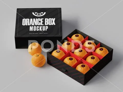Open Black Sliding Orange Box Packaging Mockup on gray background PSD Template