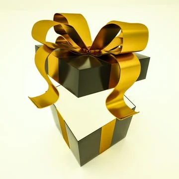 Open blank black gift box with gold ribbon. 3d render illustration Stock Illustration
