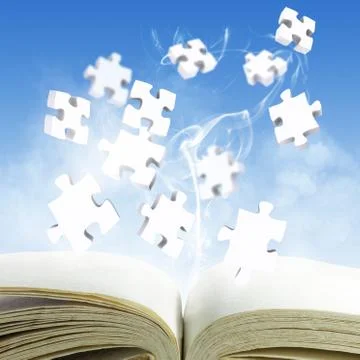 Open blank book and puzzles concept Stock Illustration