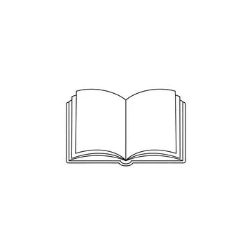 Open blank book outline, simple line art on white background Stock Illustration