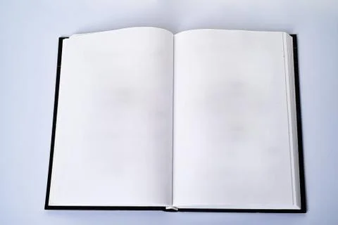 Open blank flat book spread with white paper page design template background Stock Photos