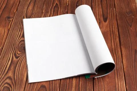 Open blank journal pages for your design copy space on wooden background Stock Photos