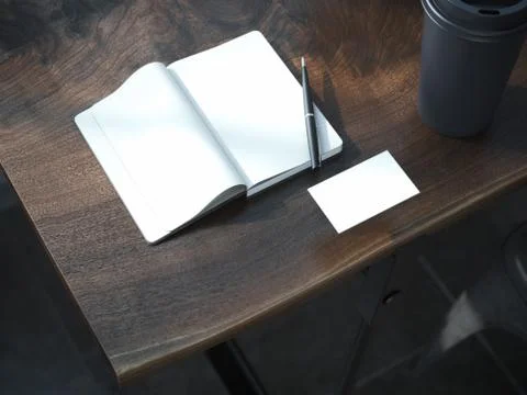 Open blank notebook with black pen. 库存插图