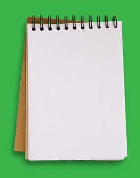 Open blank notebook isolated on green background, clipping path. Stock Photos