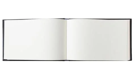 Open blank notebook, isolated on white background, space for text, top view, Foto stock