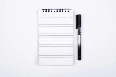Open Blank Notebook with Pen on Clean White Background for Writing Concepts Stock Photos