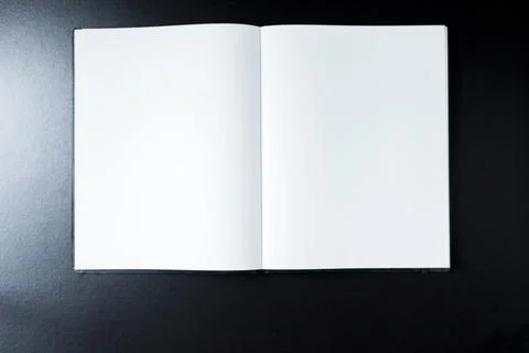 Open blank notebook with stationery accessories. Top view. Post it notes. smi Stock Photos
