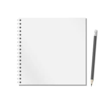 Open blank realistic notepad notebook with spiral and black pencil are on white Stock Illustration