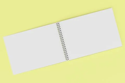 Open blank white notebook with metal spiral bound on yellow background Stock Illustration