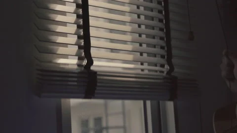 Open the blinds next to the window to let in the sunlight. Stock Footage 195285054