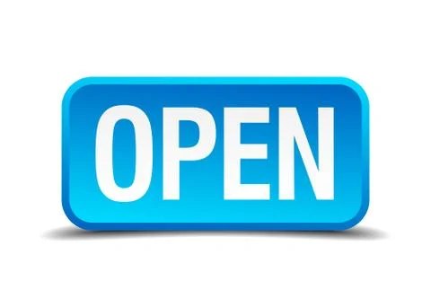 Open blue 3d realistic square isolated button Stock Illustration