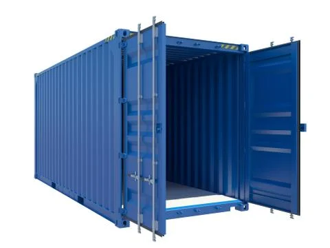 Open Blue Cargo Container. Isolated on white Stock Illustration