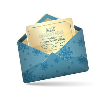 Open blue envelope with snowflakes pattern. Merry Christmas and Happy New Yea Stock Illustration