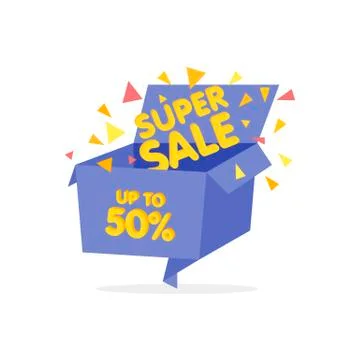 Open Blue Gift Box and Confetti. Sale Background. 库存插图