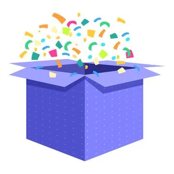 Open blue gift box exploding with colorful confetti Stock Illustration