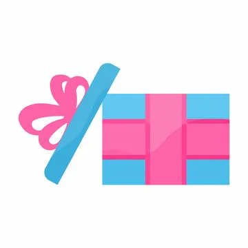 Open Blue Gift Box with Pink Ribbon Illustration. Birthday, Party Icon vector Stock Illustration
