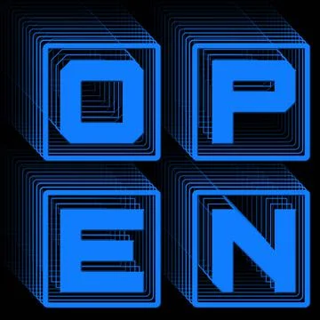 OPEN - blue lettering in frame as square logo with repeating effect Иллюстрация