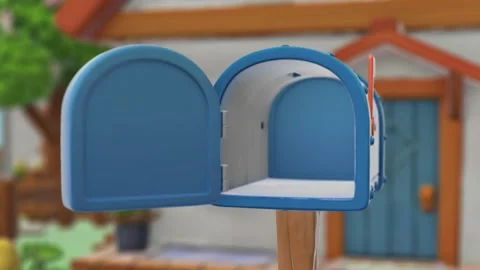 Open Blue Mailbox in Front of House 3D Postal Service Vídeo Stock 338239681